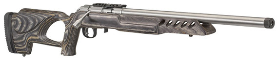 Ruger 8366 American Rimfire Target Full Size 22 LR 10+1 18 in Satin Stainless Threaded Bull Barrel, Satin Stainless Scope Rail Receiver, Black Wood Thumbhole Stock, Right Hand, Rifle