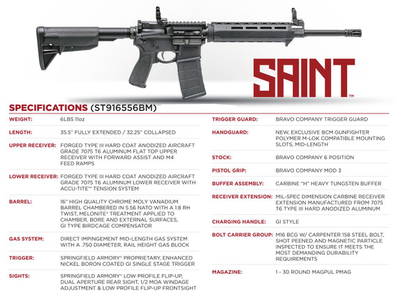 Springfield ST916556BM Saint Rifle 5.56 NATO 16 in 30+1 Black