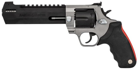 Taurus 2440065RH Raging Hunter 44 Rem Mag 6rd 6.75 in Picatinny Rail/Ported Barrel, Matte Black Oxide Finish Cylinder, Matte Finish Stainless Steel Frame & Black Rubber with Integrated Red Cushion Insert Grip , Revolver