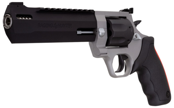 Taurus 2454065RH Raging Hunter 454 Casull Caliber with 6.75 in Picatinny Rail/Ported Barrel, 5rd Capacity Matte Black Oxide Finish Cylinder, Matte Finish Stainless Steel Frame & Black Rubber with Integrated Red Cushion Insert Grip , Revolver