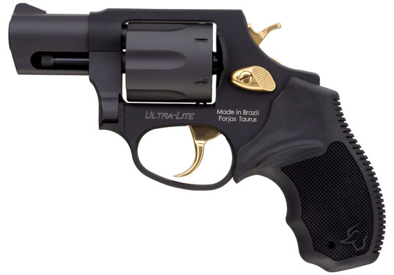 Taurus 2856021ULGLD 856 Ultra-Lite 38 Special Caliber with 2 in Barrel, 6rd Capacity Cylinder, Overall Matte Black Metal Finish, Gold Trigger/Hammer Frame & Finger Grooved Black Rubber Grip , Revolver