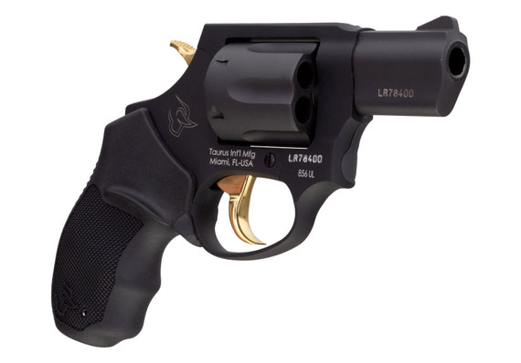 Taurus 2856021ULGLD 856 Ultra-Lite 38 Special Caliber with 2 in Barrel, 6rd Capacity Cylinder, Overall Matte Black Metal Finish, Gold Trigger/Hammer Frame & Finger Grooved Black Rubber Grip , Revolver