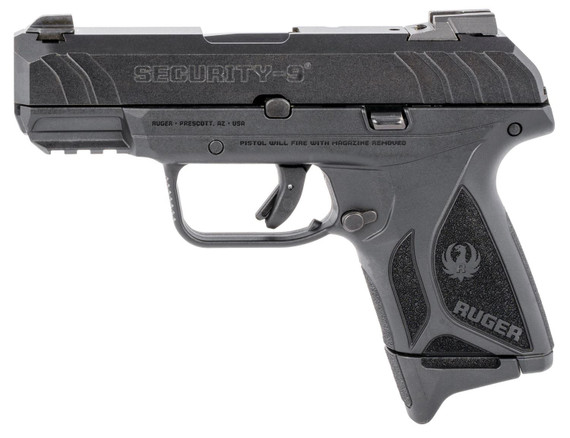 Ruger 3815 Security-9 Compact Pro 9mm Luger 3.42 in Barrel 10+1, Black Polymer Frame With Picatinny Acc. Rail, Front Serrated Black Oxide Steel Slide, Trigger Safety, Pistol