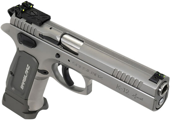 SAR USA K12STSP K12 Sport 9mm Luger 17+1 4.70 in Stainless Target Crown Steel Barrel, Stainless Steel Serrated Slide, Stainless Steel Frame w/Beavertail, Gray Polymer Grip, Manual Thumb Safety, Right Hand, Pistol
