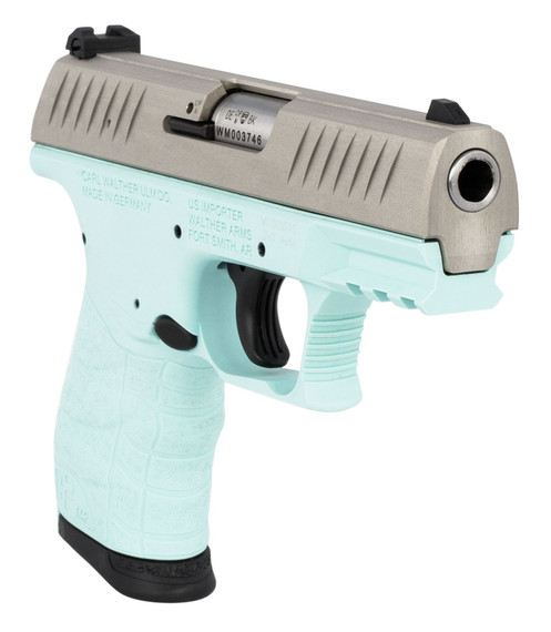 Walther Arms 5082512 CCP M2 380 ACP 8+1, 3.54 in Stainless Steel Barrel, Serrated Stainless Steel Slide, Angel Blue Polymer Frame w/Picatinny Rail, Angel Blue Finger Grooved Grip, Manual Thumb Safety, Pistol