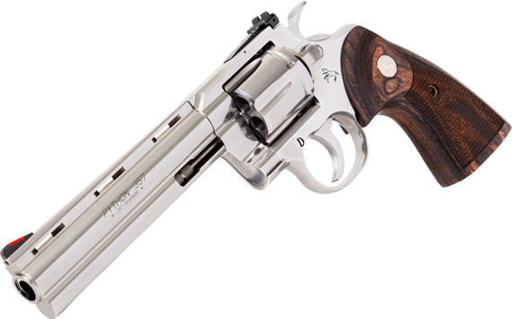 Colt Mfg PYTHONSP6WTS Python 38 Special/357 Mag 6 Shot 6 in Stainless Vent Recessed Target/Vent Rib Barrel, Cylinder & Frame, Walnut w/Colt Medallion Grip , Revolver