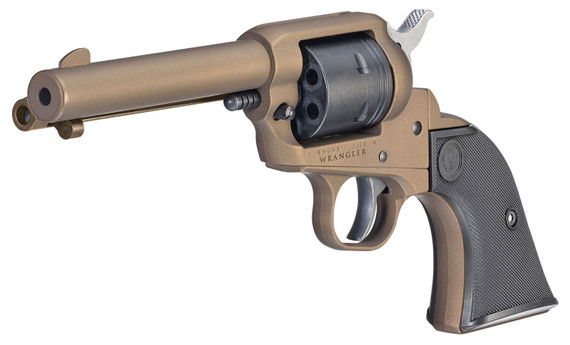 Ruger 2004 Wrangler 22 LR 6 Shot 4.62 in Burnt Bronze Cerakote Barrel, Black Cerakote Cylinder, Burnt Bronze Cerakote Frame Black Checkered Polymer Grips , Revolver