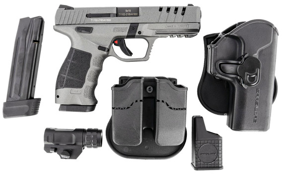 SAR USA SAR9X SAR9X 9mm Luger 4.40in Barrel 17+1 Or 19+1 , Platinum Cerakote Frame With Picatinny Acc. Rail , Lightening Cut Slide , Black Interchangeable Grip Panels Backstraps , Manual Safety