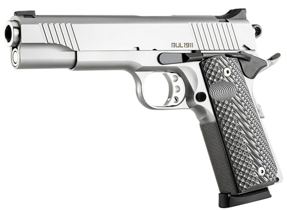 Bul Armory 40102GC 1911 Government Pistol 45 ACP 5 in 8+1 Silver Finish Stainless Black G10 Grip