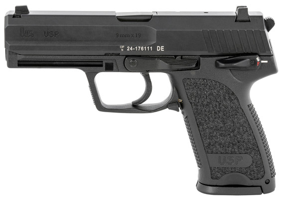 H&K 81000309 USP V1 SA/DA 9mm Luger Caliber with 4.25 in Barrel, 10+1 Capacity, Overall Black Finish, Serrated Trigger Guard Frame, Serrated Steel Slide & Polymer Grip Includes 2 Mags, Pistol