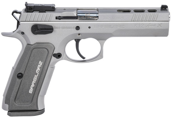 SAR USA K12STSPX K12 Sport X 9mm Luger 17+1, 4.70 in Stainless Target Crown Steel Barrel, Matte Stainless Ported/Serrated Steel Slide, Matte Stainless Steel Frame w/Beavertail, Gray Polymer Grip, Manual Thumb Safety, Right Hand, Pistol