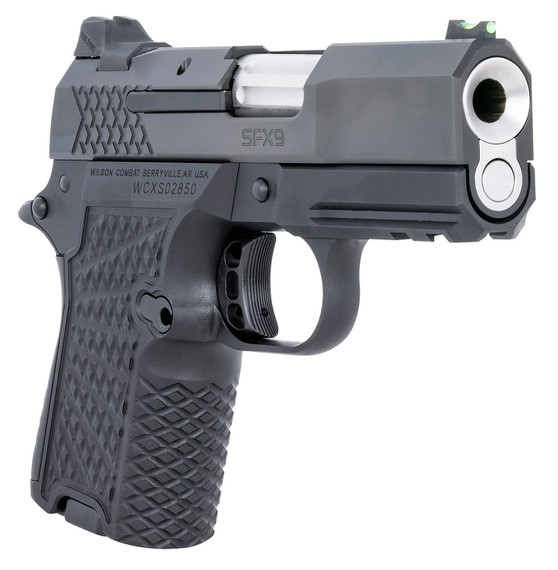 Wilson Combat SFX8SCR3 SFX9 Sub-Compact 9mm Luger 10+1 15+1 3.25 in Stainless Steel Barrel, Black DLC Serrated Stainless Steel Slide, Black Aluminum Frame w/Beavertail & Picatinny Rail, Black G10 Grip, Pistol