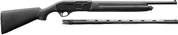 Akkar 111225 Churchill 220 Combo 20 Gauge 18.50 in or 26 in Vent Rib Barrel 3 in 5+1, Blued Metal Finish, Black Synthetic Stock, 18.50 in Barrel w/Steel Fixed Sight, Fiber Optic Front Sight, Shotgun