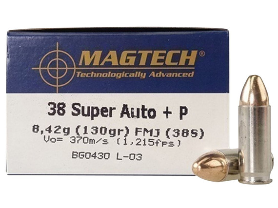 Magtech 38S Range/Training 38Super+P 130gr Full Metal Jacket 50 Per Box/20 Case Centerfire, Handgun Ammunition