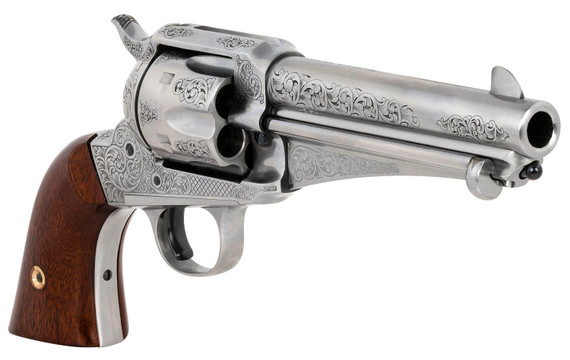 Taylors & Company 550408 1875 Army Outlaw 45 Colt (LC) Caliber with 5.50 in Barrel, 6rd Capacity Cylinder, Overall White Engraved Finish Steel & Walnut Grip , Revolver