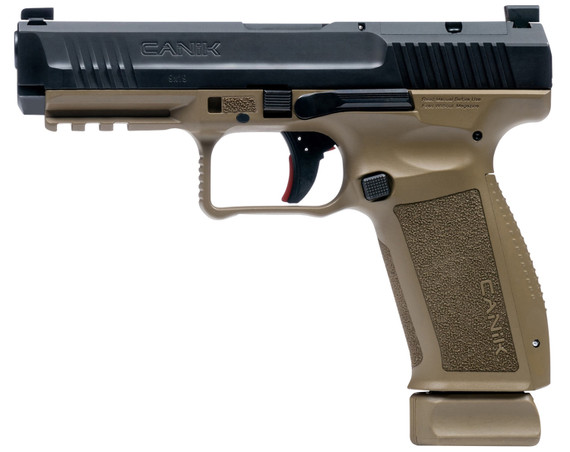 Canik HG5636N Mete SFT Full Size Frame 9mm Luger 20+1/18+1, 4.46 in Black Match Grade Barrel, Black Nitride Serrated Steel Slide, FDE Polymer Frame w/Picatinny Rail, Pistol