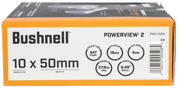 Bushnell PWV1050 Powerview 2 10x50mm BK-7 Porro Prism Black Rubber Armor Aluminum