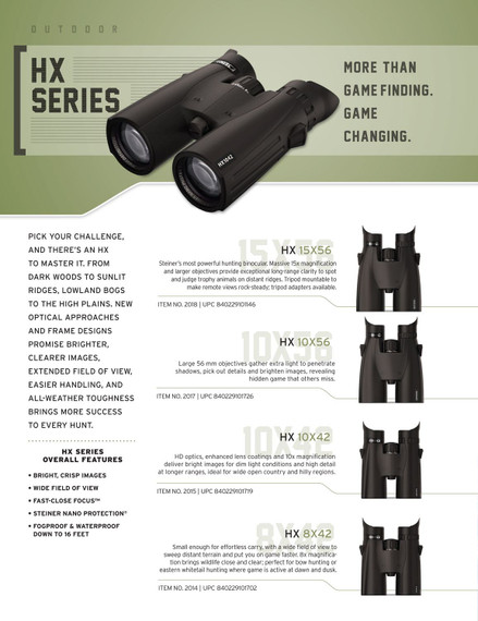 Steiner 2015 HX 10x42mm Roof Prism Fast-Close Focus, Black Makrolon w/Rubber Armor Binoculars