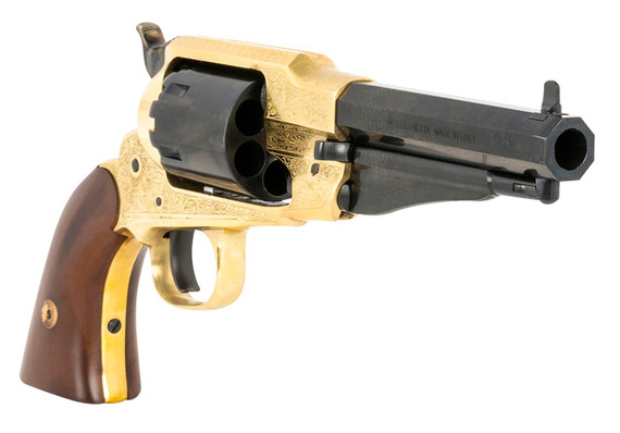 Pietta PF58BRE44512 1858 Sheriff 44 Cal 5.50 in 6rd Brass Frame Engraved Brass Frame, Blued Engraved Cylinder, Blued Engraved Steel, Barrel Walnut Grip Black Powder, Handgun