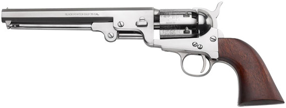 Pietta PF51OS36712 1851 Navy inOld Silver in 36 Cal 7.50 in 6rd Old Silver Frame, & Octagon Barrel, Walnut Grip Black Powder, Handgun