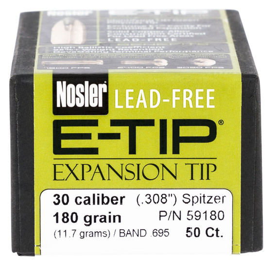 Nosler 59180 E-Tip 30Cal 180gr Spitzer 50/Box, Reloating Bullets