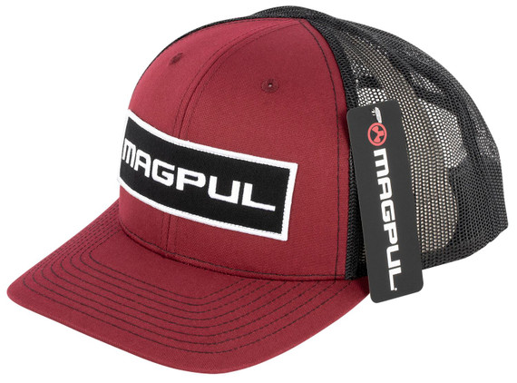 Magpul MAG1104-604 Wordmark Patch Trucker Hat Black/Red Adjustable Snapback OSFA Structured