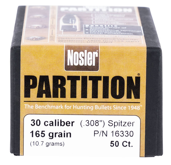 Nosler 16330 Partition 30Cal 165gr Spitzer 50/Box, Reloating Bullets