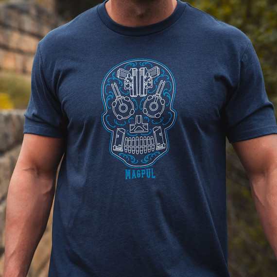 Magpul MAG1217411XL Sugar Skull Men's T-Shirt Navy Heather Short Sleeve XL