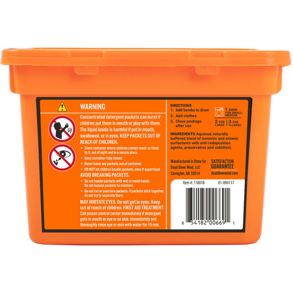 Dead Down Wind 118318 Laundry Bombs Odor Eliminator Unscented Scent 12.24 oz Tub 18 count