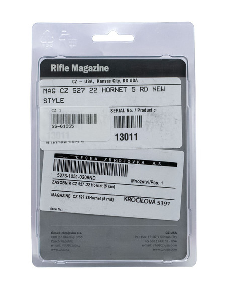 CZ-USA 13011 CZ 527 5rd 22Hornet Blued Steel, Magazine
