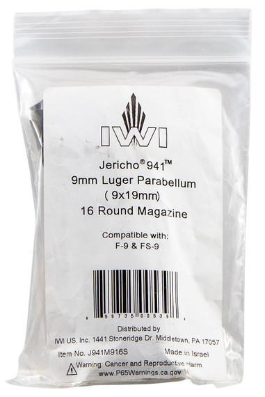 IWI J941M916S Jericho Black Detachable 9mm Luger w/ Steel Base Pad for IWI Jericho 941/PL-9/PSL-9/F-9/FS-9, Magazine