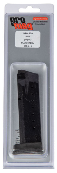 ProMag SMIA19 Standard 17rd 9mm Luger Fits S&W SD Blued Steel, Magazine