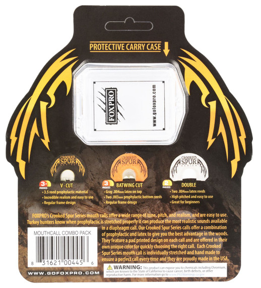 Foxpro CSMCOMBO Crooked Spur Combo Pack Diaphragm Call Double/3.5 Reed Turkey Sounds Attracts Turkeys Black/Orange/White 3 Piece