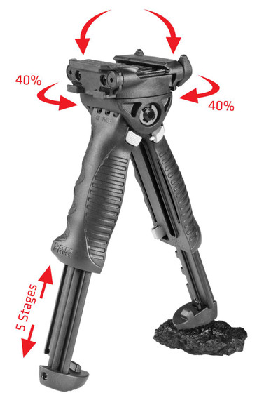 FAB Defense FXTPODG2B T-Pod G2 Rotating Tactical Foregrip & Bipod 5 Position Adjustable