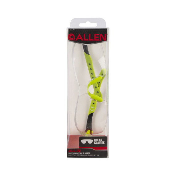 Allen 2376 All-In Youth Shooting Glasses 100% UV Rated Polycarbonate Clear Lens with Fluorescent Yellow Frame & Nose Piece