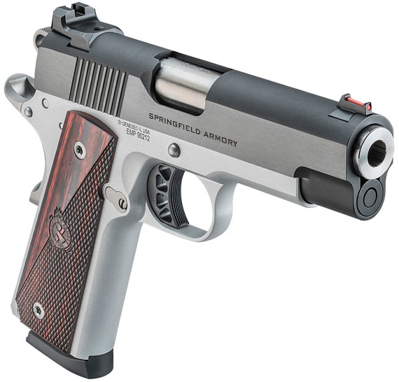 Springfield Armory PX9124L 1911 Ronin EMP 9mm Luger 10+1, 4 in Stainless Match Grade Bull Steel Barrel, Blued Serrated Carbon Steel Slide, Satin Cerakote Aluminum Frame w/Beavertail, Textured Wood Grip, Pistol