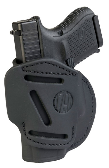 1791 Gunleather 4WH3SBLR 4-Way IWB/OWB Size 03 Stealth Black Leather Belt Clip Compatible w/Glock 26/Ruger LC9/S&W M&P Shield/2.0 9/40 Right Hand, Holster