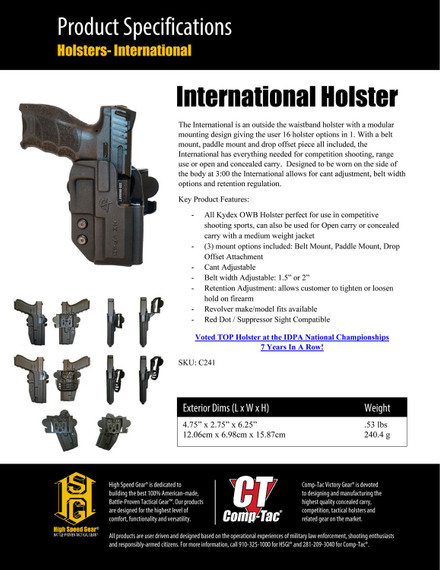 Comp-Tac C241SS222RBKN International OWB Black Kydex Belt Loop/Paddle Fits Sig P320X Carry Right Hand, Holster