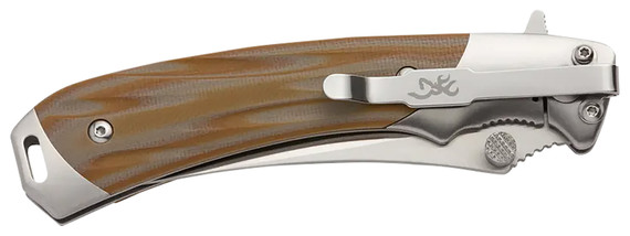 Browning 3220330 Wicked Wing 3.50 in Folding Trailing Point Plain Satin 7Cr17MoV SS Blade Amber/Satin G10/SS Handle Includes Pocket Clip, Knife