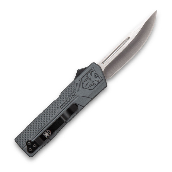 CobraTec Knives GYCTLWDNS Lightweight 3.25 in OTF Drop Point Plain D2 Steel Blade/Gray Aluminum Handle Includes Pocket Clip, Knife