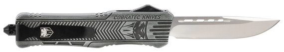 CobraTec Knives LSWCTK1LDNS CTK-1 Large 3.75 in OTF Drop Point Plain D2 Steel Blade/ Stonewashed Aluminum Handle Features Glass Breaker Includes Pocket Clip, Knife