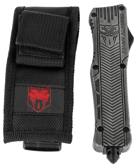 CobraTec Knives LSWCTK1LTNS CTK-1 Large 3.75 in OTF Tanto Plain D2 Steel Blade/Stonewashed Aluminum Handle Features Glass Breaker Includes Pocket Clip, Knife