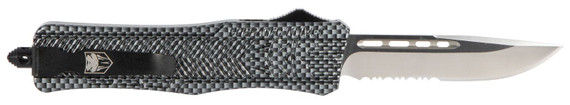 CobraTec Knives MSCFTK1MDS CTK-1 Medium 3 in OTF Drop Point Part Serrated D2 Steel Blade/ Carbon Fiber Aluminum Handle Features Glass Breaker Includes Pocket Clip, Knife