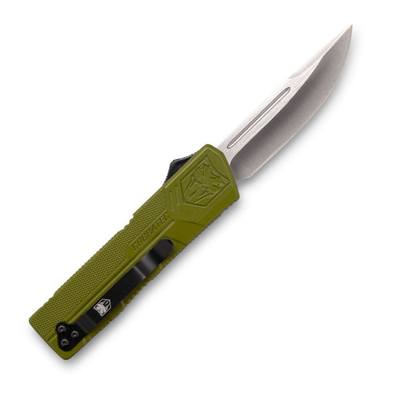CobraTec Knives ODCTLWDNS Lightweight 3.25 in OTF Drop Point Plain D2 Steel Blade/OD Green Aluminum Handle Includes Pocket Clip, Knife
