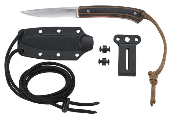 CRKT 2382 Biwa 3.02 in Fixed Plain Satin 8Cr13MoV SS Blade/Black/Brown G10 Handle Includes Lanyard/Sheath, Knife