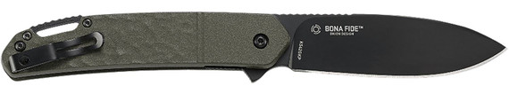 CRKT K542GKP Bona Fide 3.52 in Folding Modified Drop Point Plain Black PVD 4116 Stainless Steel Blade/OD Green Aluminum Handle Includes Pocket Clip, Knife