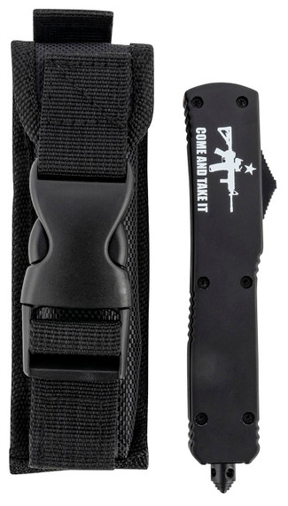 Templar MAR15231 Come And Take It AR-15 Gen II Slim 3.43 in OTF Tanto Plain Black Oxide Stonewashed 440C SS Blade, 5.05 in Black w/ inCome And Take It in AR-15 Gun, Aluminum Handle Includes Pocket Clip/Sheath, Knife