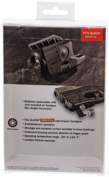 Streamlight 69282 TLR-6 Gun Light Black 100 Lumens White LED Glock 26/27/33 (Light Only)