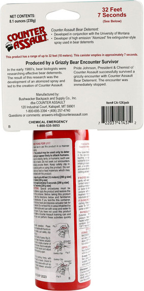 Counter Assault 15067024 Bear Spray Capsaicin Range 32 ft-7 Seconds 8.10 oz