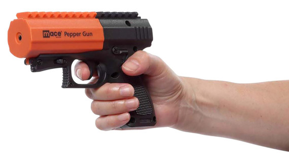 Mace 80586 Pepper Spray Gun 2.0 OC Pepper UV Dye 7 Bursts Range 20 ft Black/Orange Includes LED Light